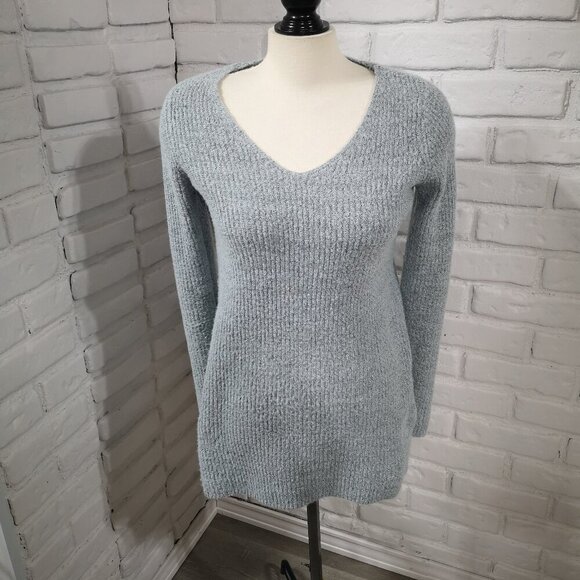 Ricki's Ladies Size Small V-neck Blue w/ Grey Tunic Length Sweater - Picture 1 of 10